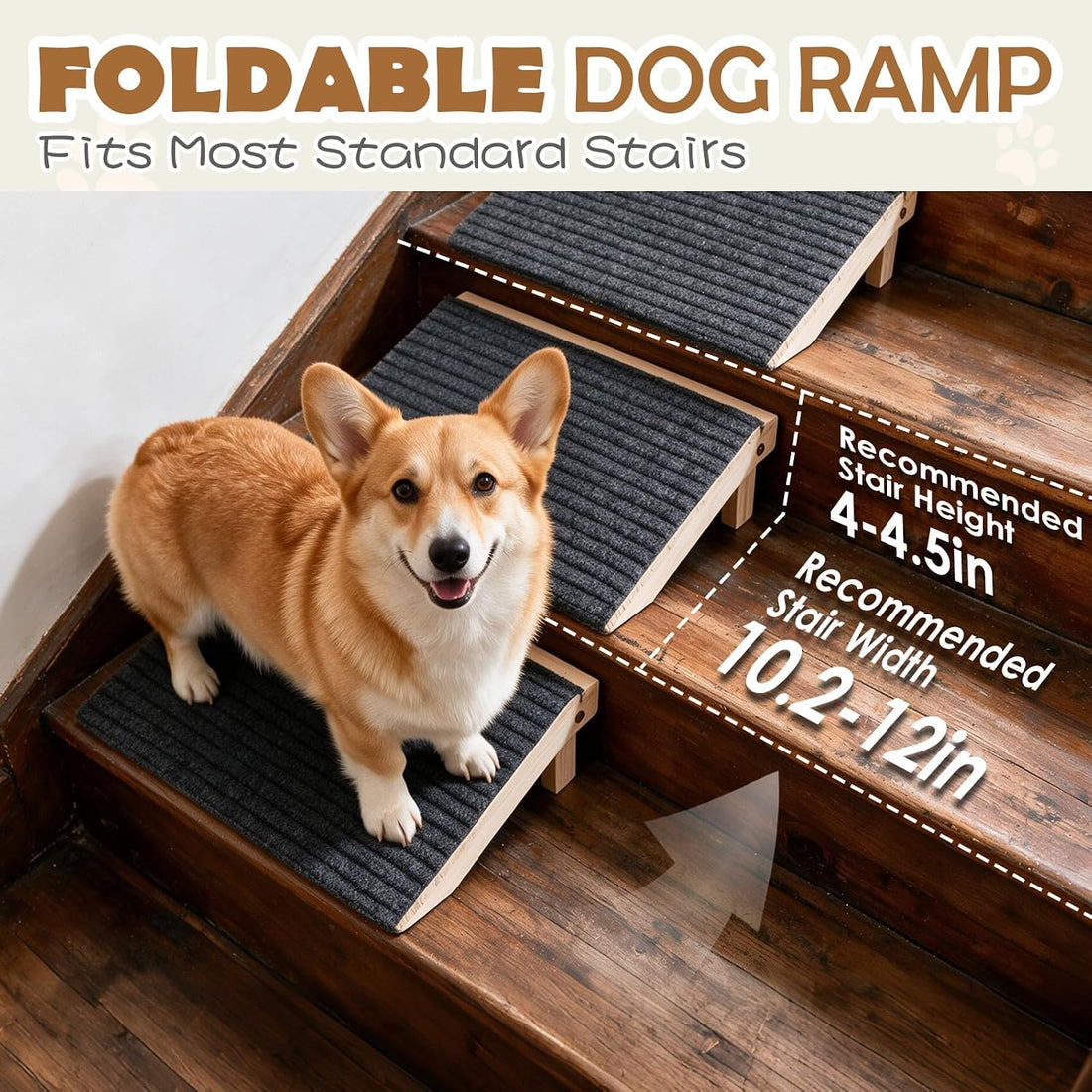 Foldable Wooden Dog Stairs, Slope for Senior & Joint-Sensitive Dogs