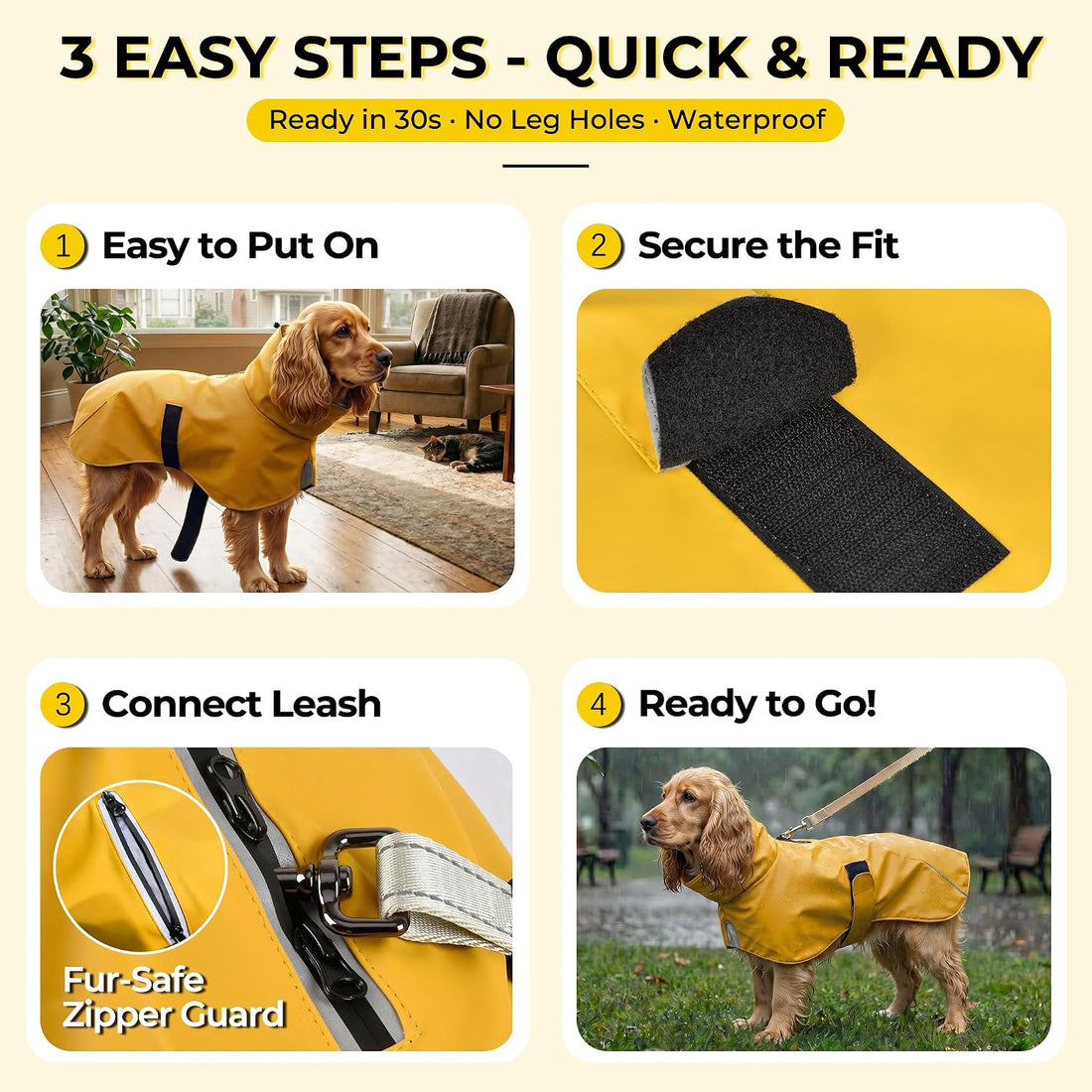 Easy-On PU Dog Raincoat, No Leg Holes