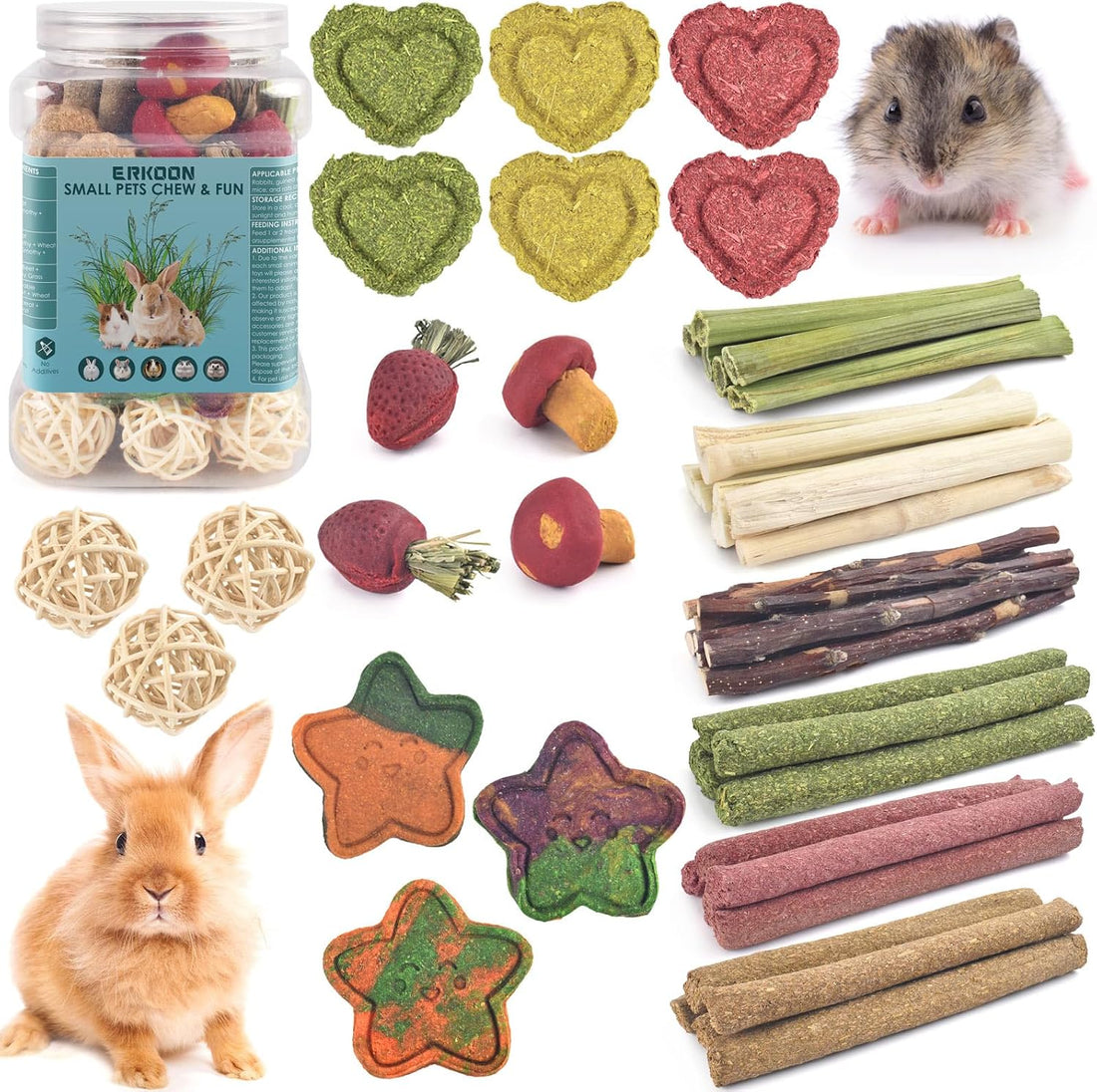 ERKOON 33PCS Bunny Chew Toys for Rabbits Teeth