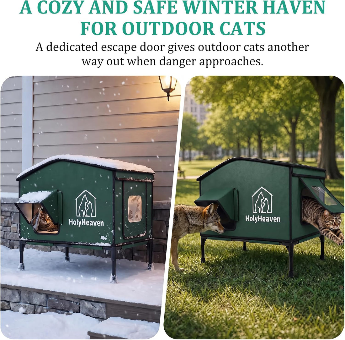 Extra Large PU Leather Heated Cat House for Outside