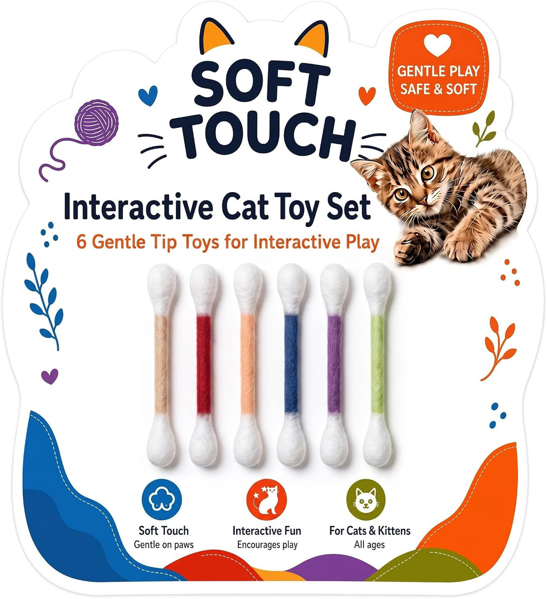 6-Pack 15CM Giant qtip cat Toy with Catnip
