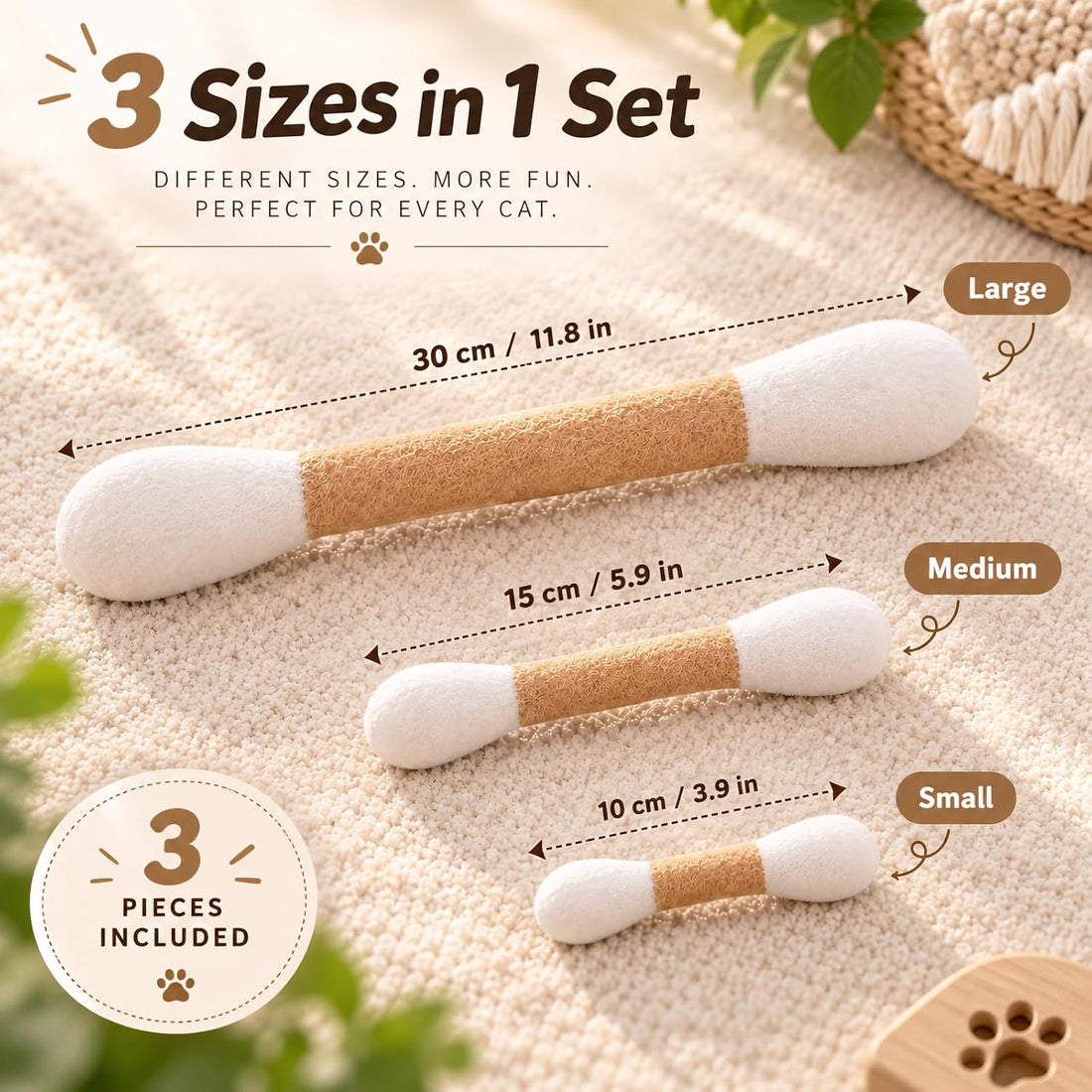 Cat Toys for Indoor Cats, Cotton Swab Cat Toy 3 Pack