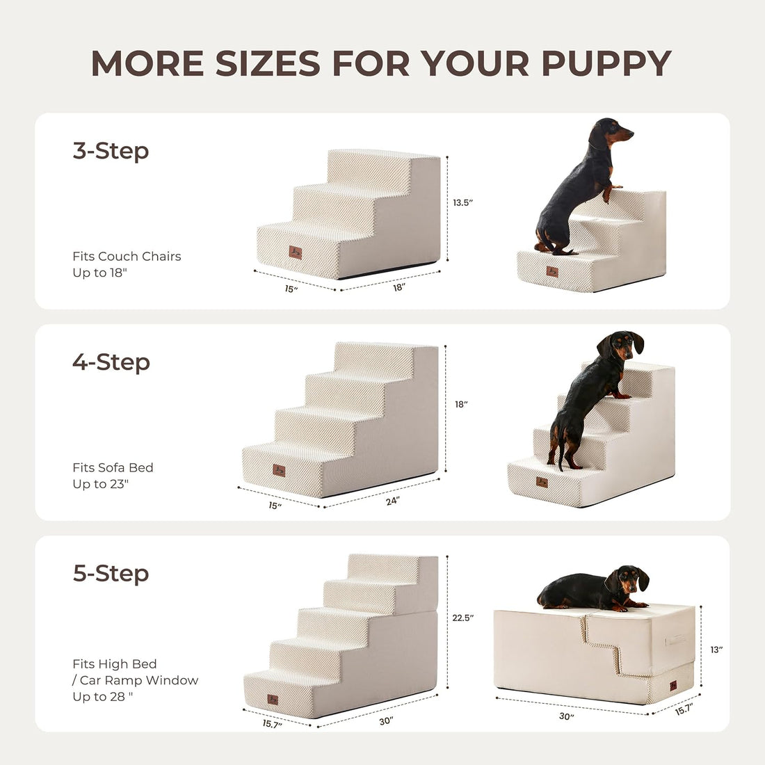 Dog Stairs 3-Step 13.5” H for Bed and Couch