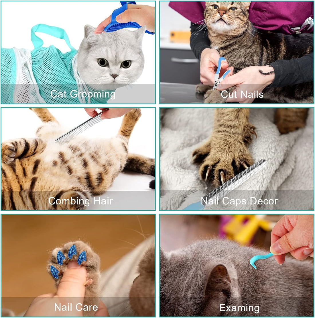 JULMELON 10 PCS Cat Washing Bag for Bath Shower Adjustable Net