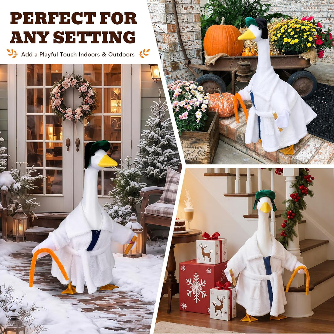 23 Inch Porch Goose Christmas Outfits For Garden Patio Vacation Decor