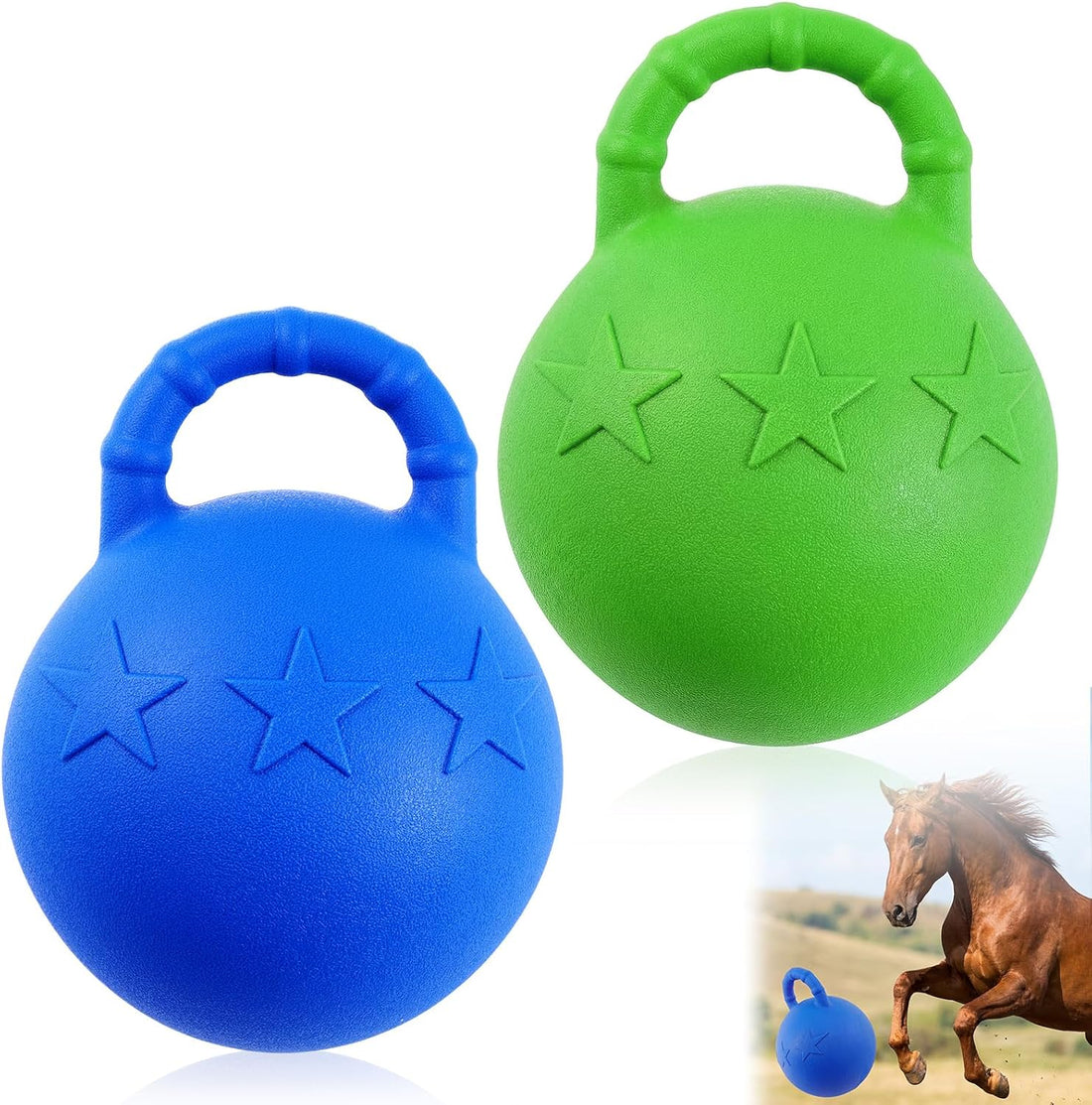 2 Pcs 10" Horse Herding Ball with Handle, Fruit Scented, Blue