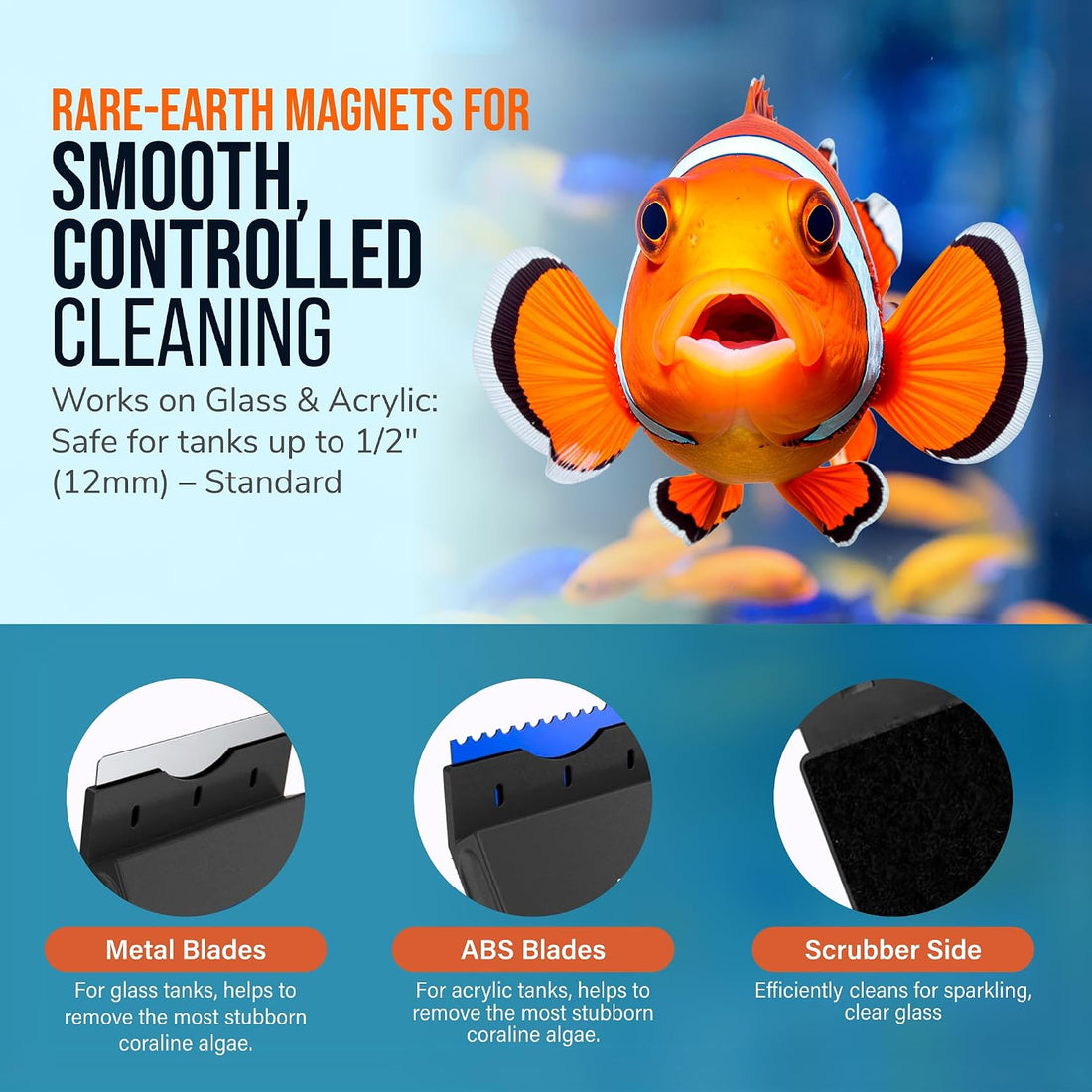 Standard. Flipper Edge Magnetic Aquarium Glass Cleaner Algae Scraper