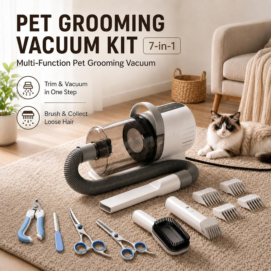 Dog Grooming Vacuum, Pet Grooming Kit with Vacuum, Hair Clipper