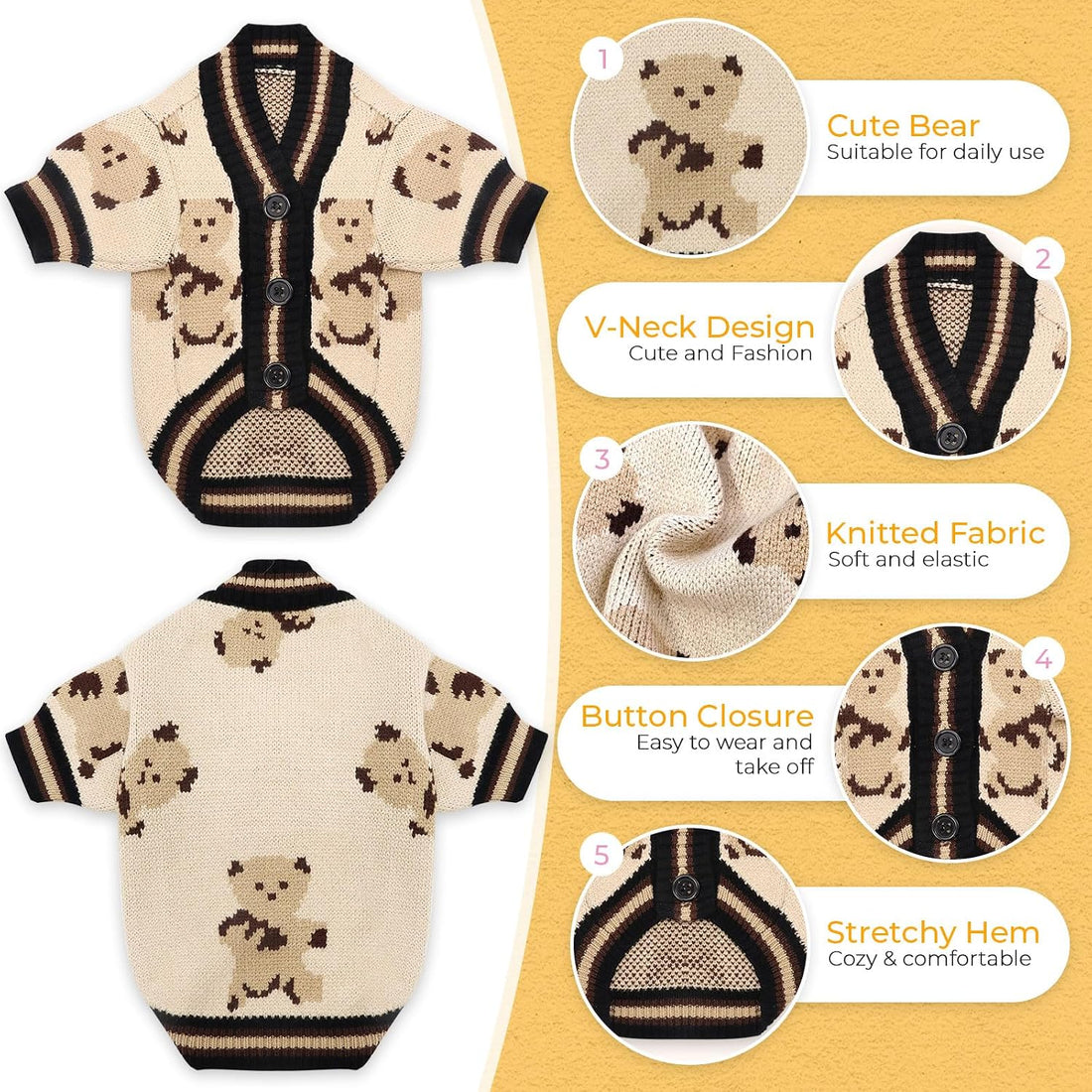 PETCARE Small Dog Sweater Cute Bear Dog Cardigan Coat Clothes