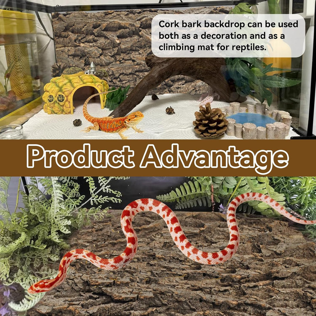 4PCS Reptile Cork Bark Mat,15.74 x 11.81 Inch Natural Cork Wood