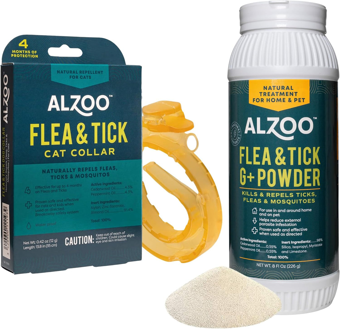 ALZOO Flea & Tick Cat Collar and Flea & Tick G+ Powder