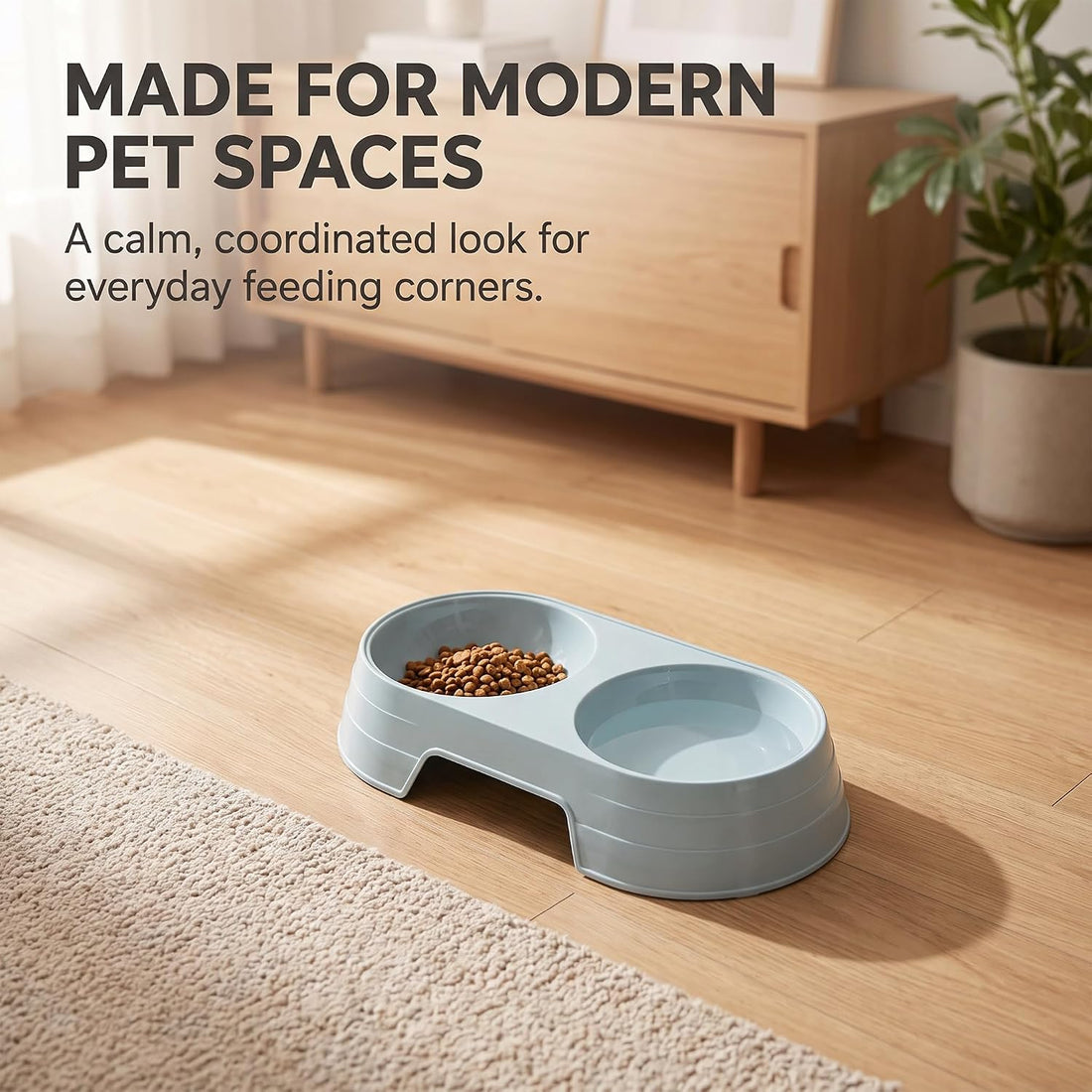 Pet Food and Water Bowl, Double Feeding Bowls, Small Grey
