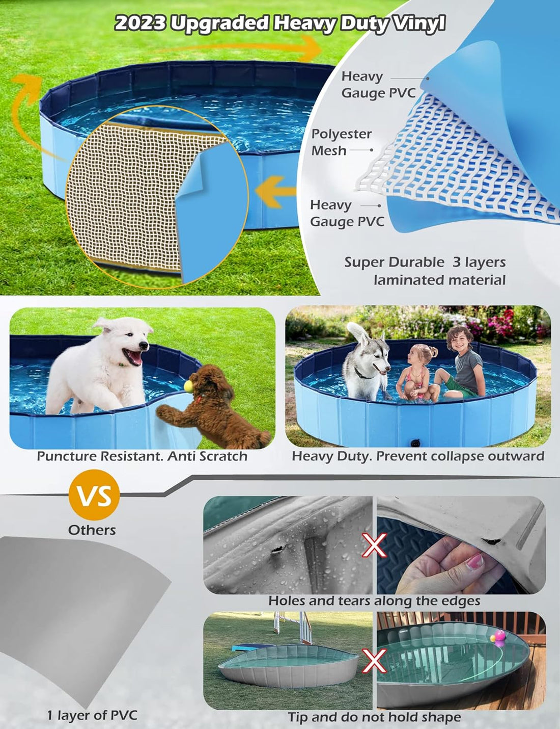 Jasonwell Foldable Dog Pet Bath Pool Collapsible Dog Pet Pool Bathing
