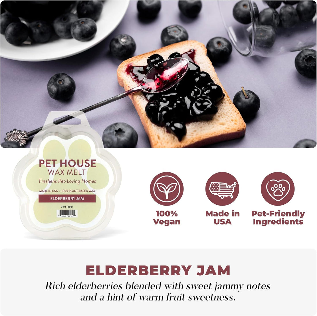 Elderberry Jam Wax Melts for Warmer Plant-Based Wax, 2 Pack Pet House