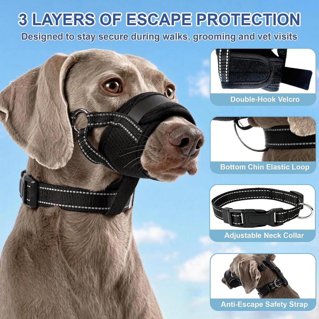 Dog Muzzle Escape-Proof 3-in-1 Set with Collar & Anti-Escape Ring