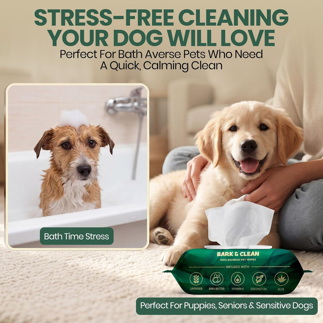Bark & Clean Bamboo Dog Wipes for Cleaning & Deodorizing