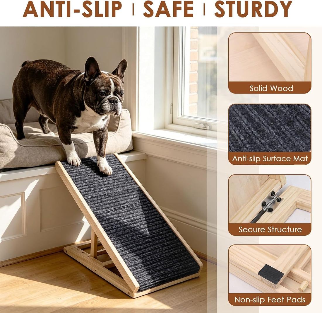 Dog Ramp for Bed Sofa 3 Adjustable Heights with Nail Scratch Board