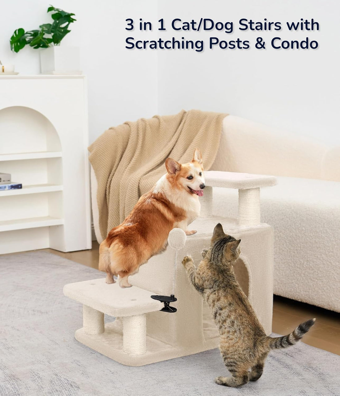 Happi N Pets Cat Stairs for Bed, Stable Pet Step with Condo