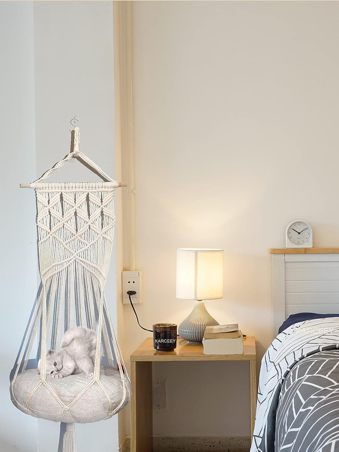 KARCEEY Macrame Cat Hammock Hanging Bed