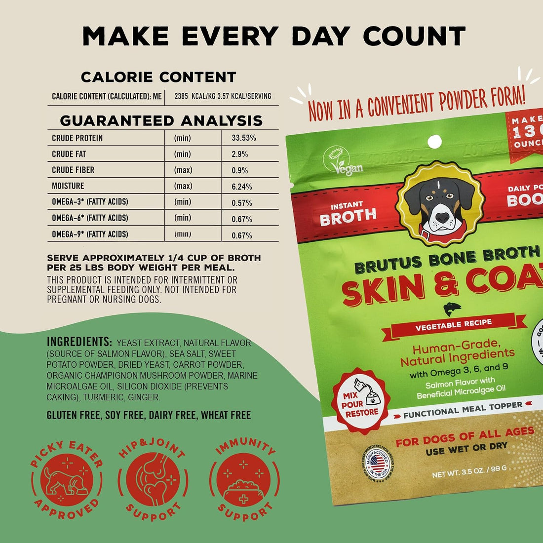 Brutus Broth Dog Food Topper - Instant Bone Broth Powder for Dogs