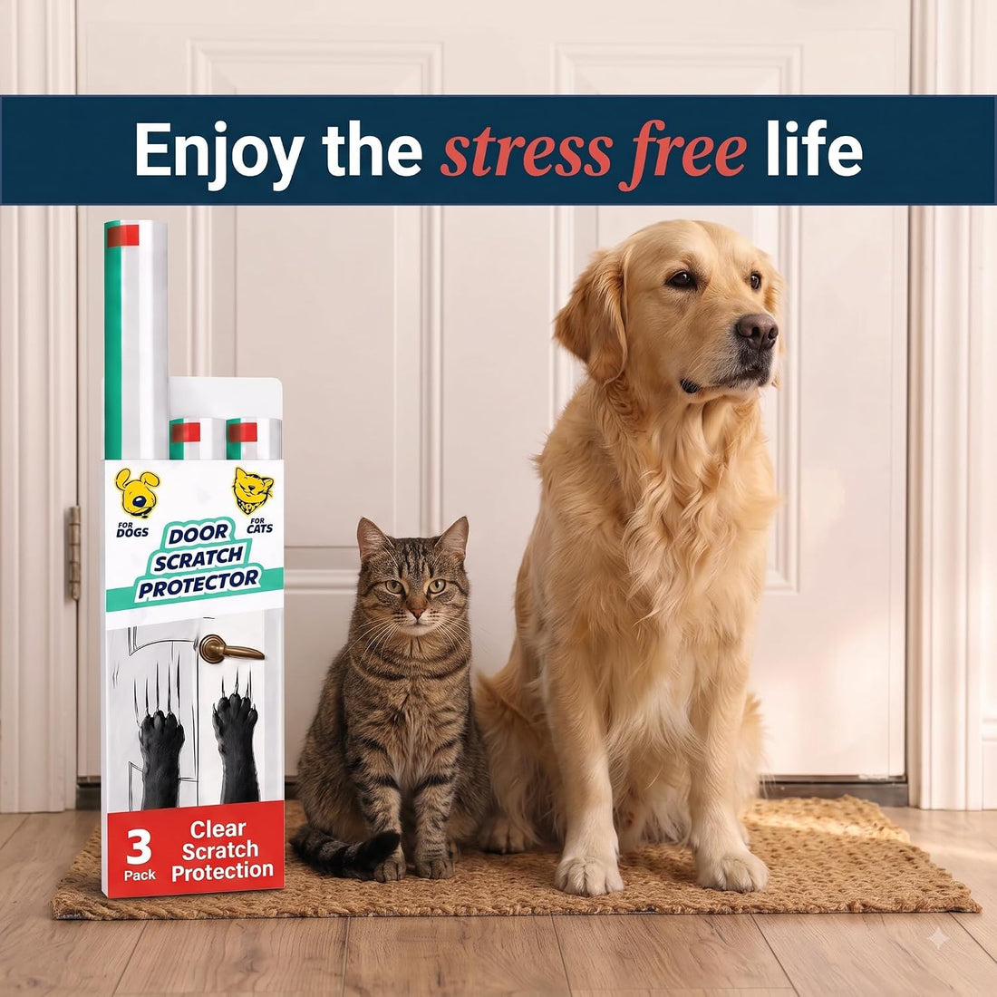 Panther Armor Dog Scratch Door Protector, 3 Pack, Durable