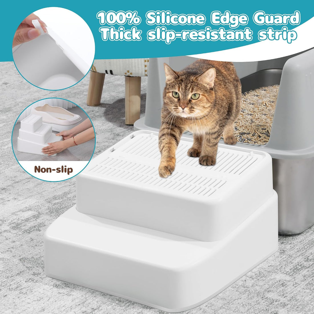 BALAPET Adjustable 3 Steps Litter Box Ramp with Filter Function