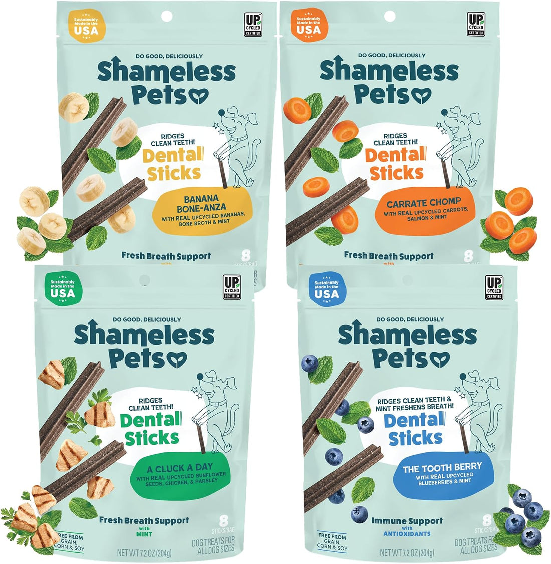 Shameless Pets Blueberry & Mint Dental Chews for Dogs, 32 Chews
