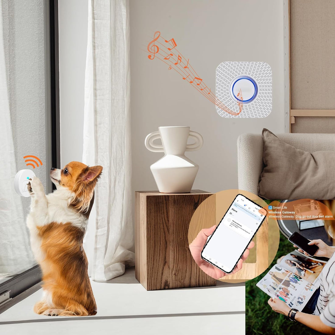 Dog Door Bell for Potty Training to Go Outside, WiFi Doggie Door Bell