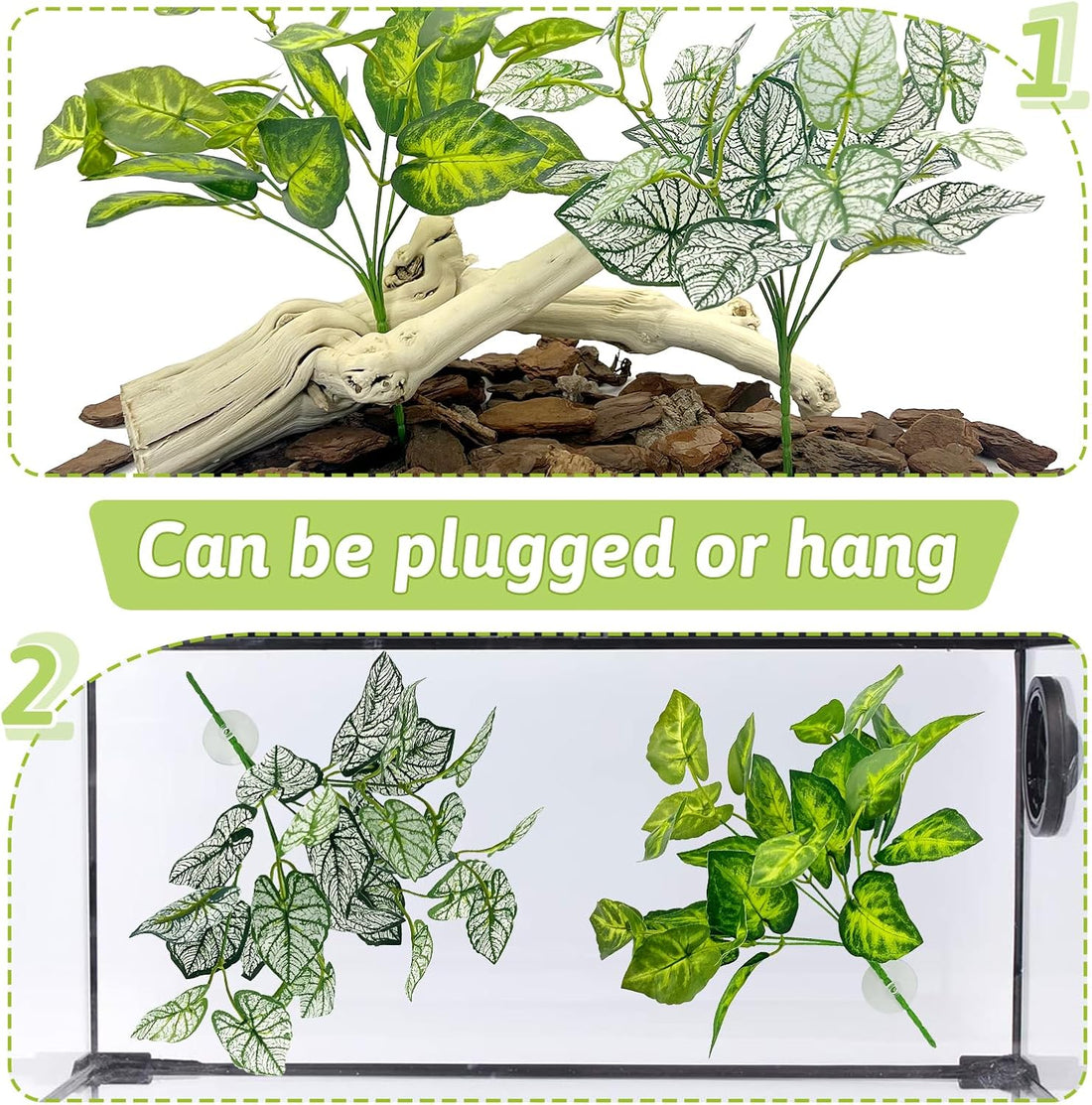 Hamiledyi Reptile Plants for Terrarium Hanging Fake Leaves