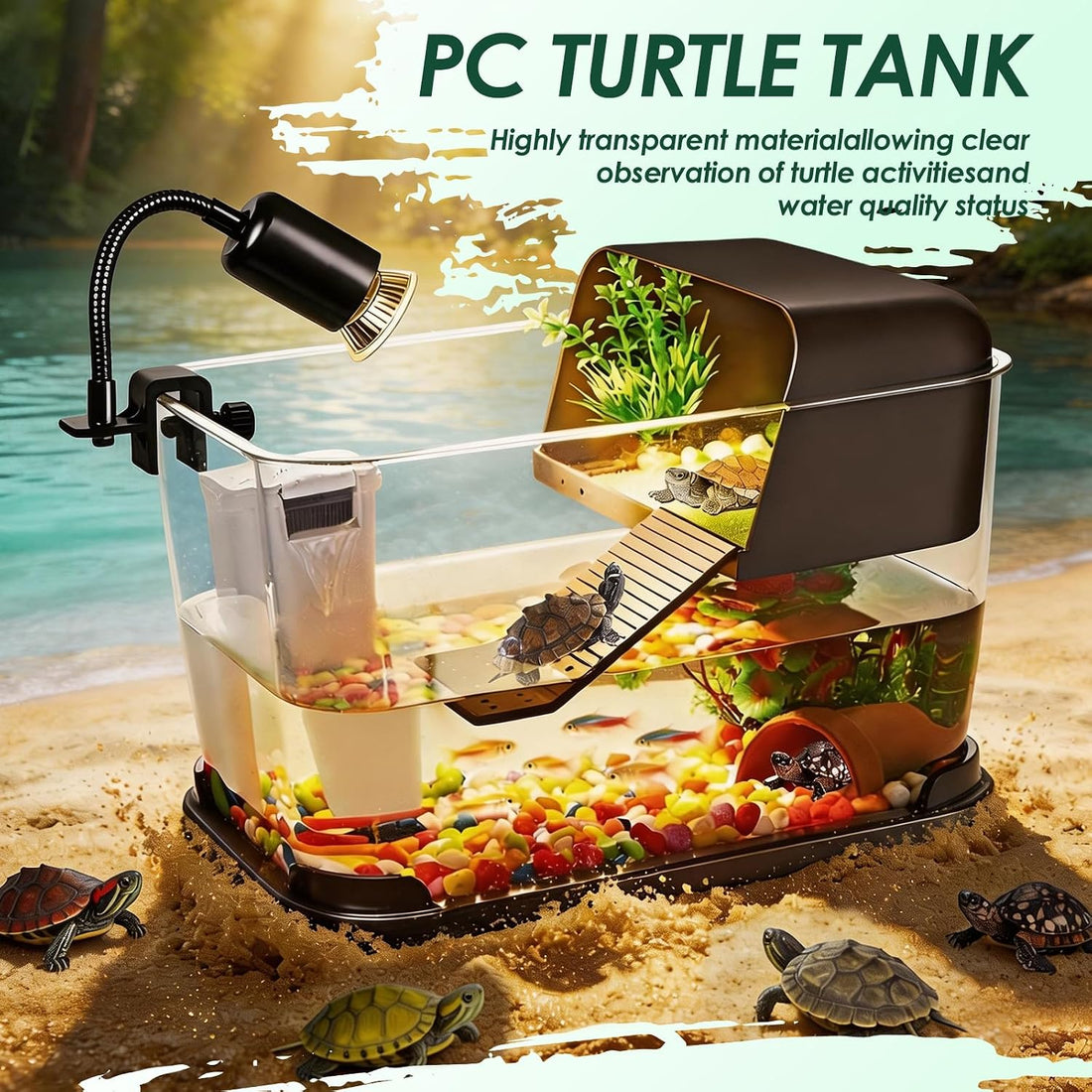 Turtle Tank Starter Kit,All-in-One Aquatic Turtle Aquarium Habitat