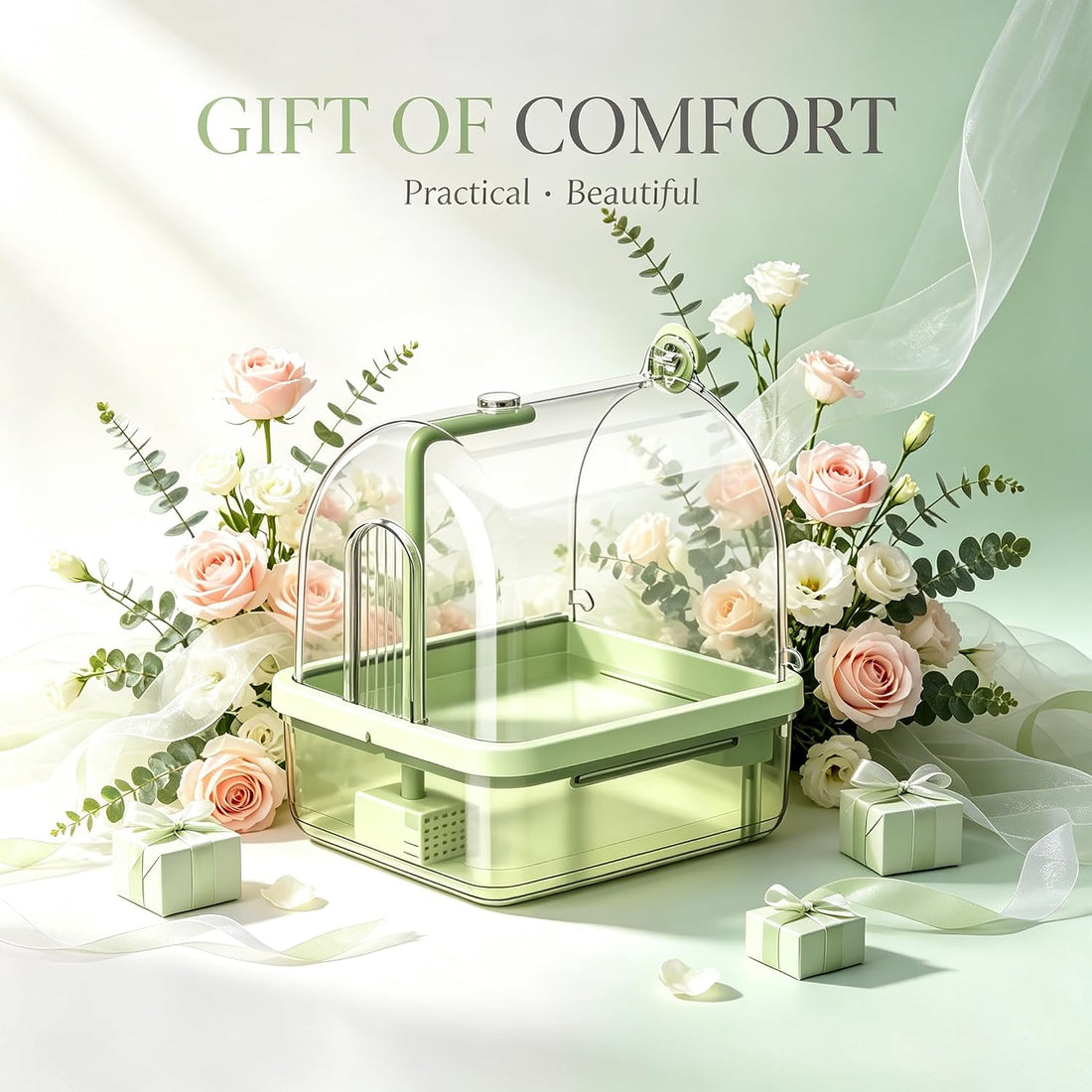 Automatic Bird Bath Shower for Cage, Indoor Clear Parrot Bath Box