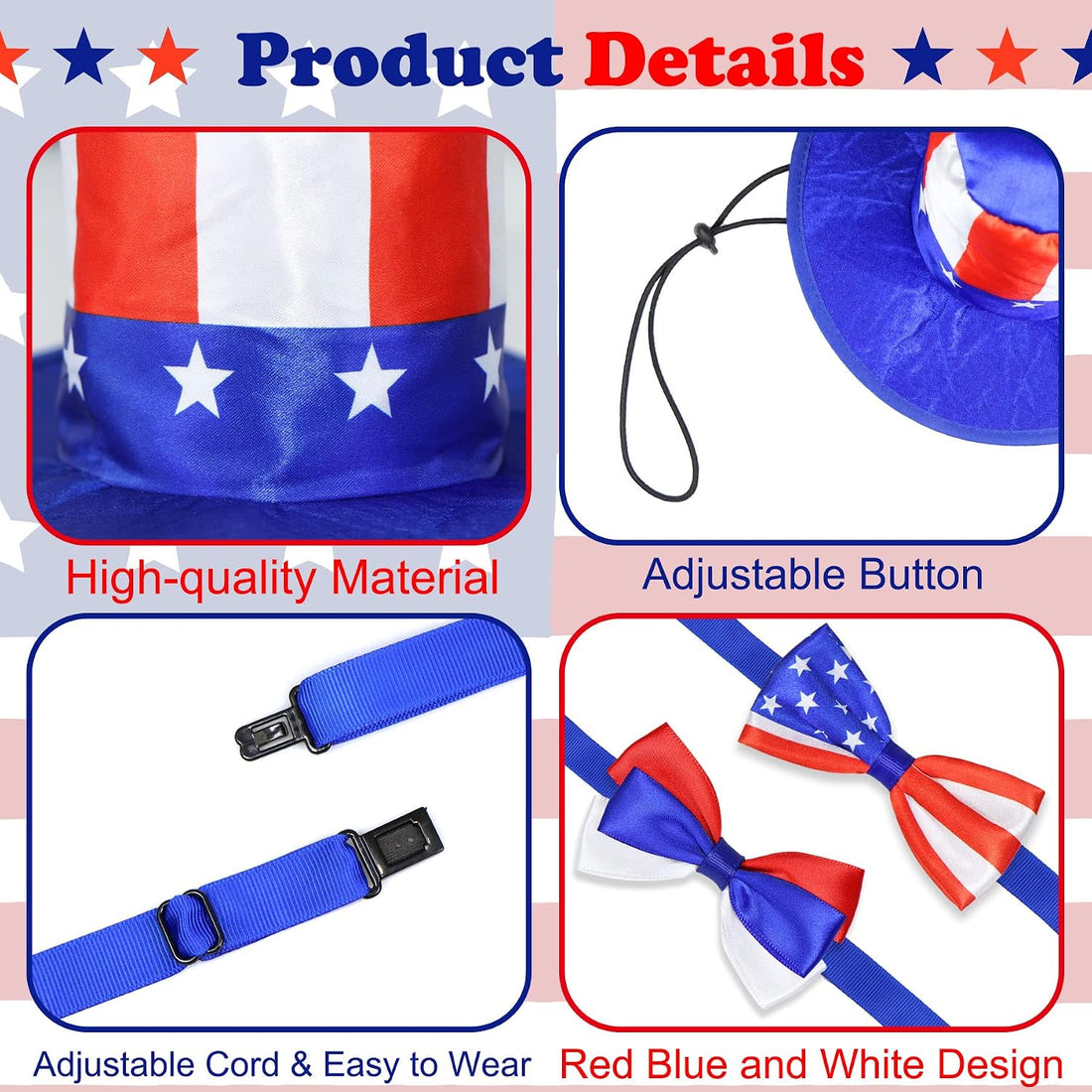 GOYOSWA 3 PCS Dog 4th of July Outfit