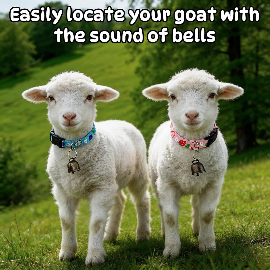 2 Pack Goat Collars with Bells，Fruit Adjustable Nylon Collar Set