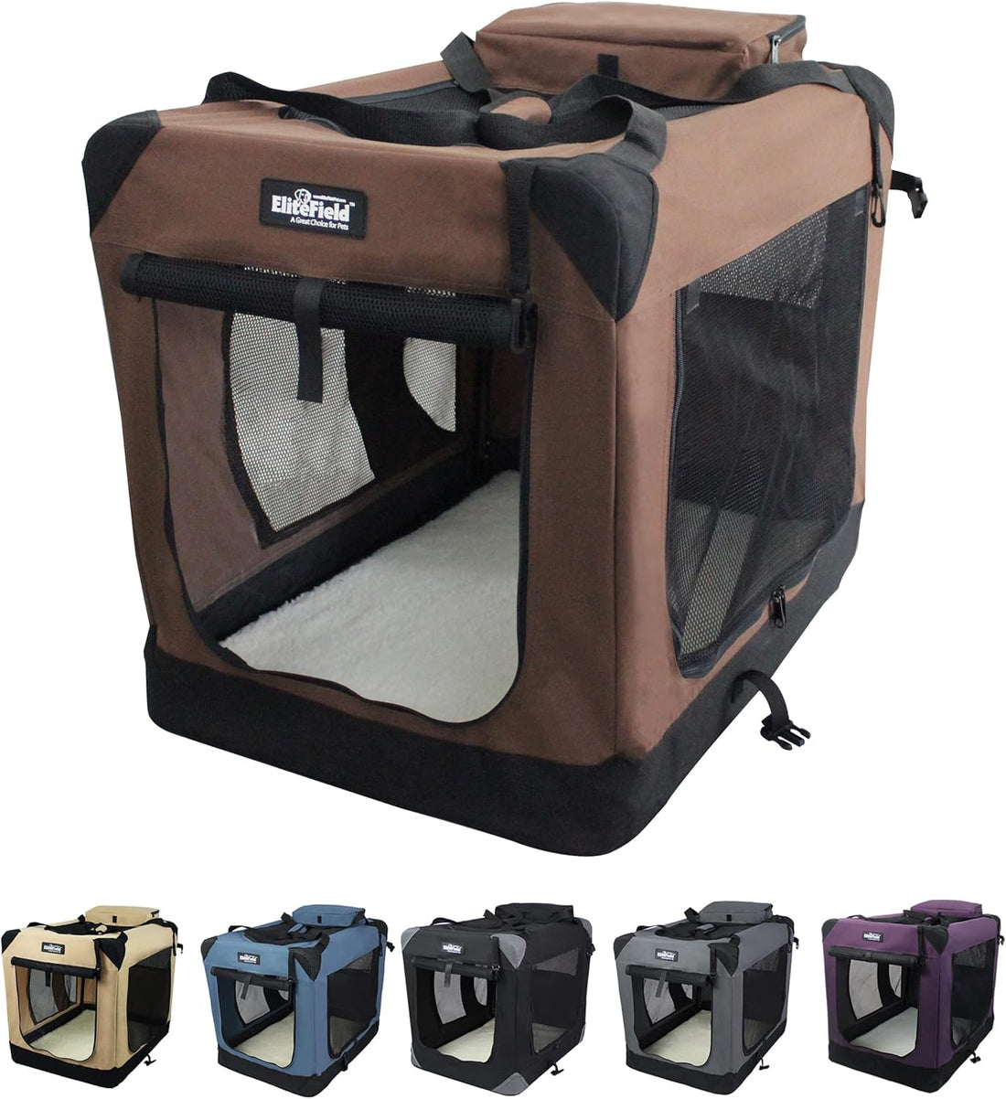 EliteField 3-Door Soft Dog Crate with Bed & Carrying Bag