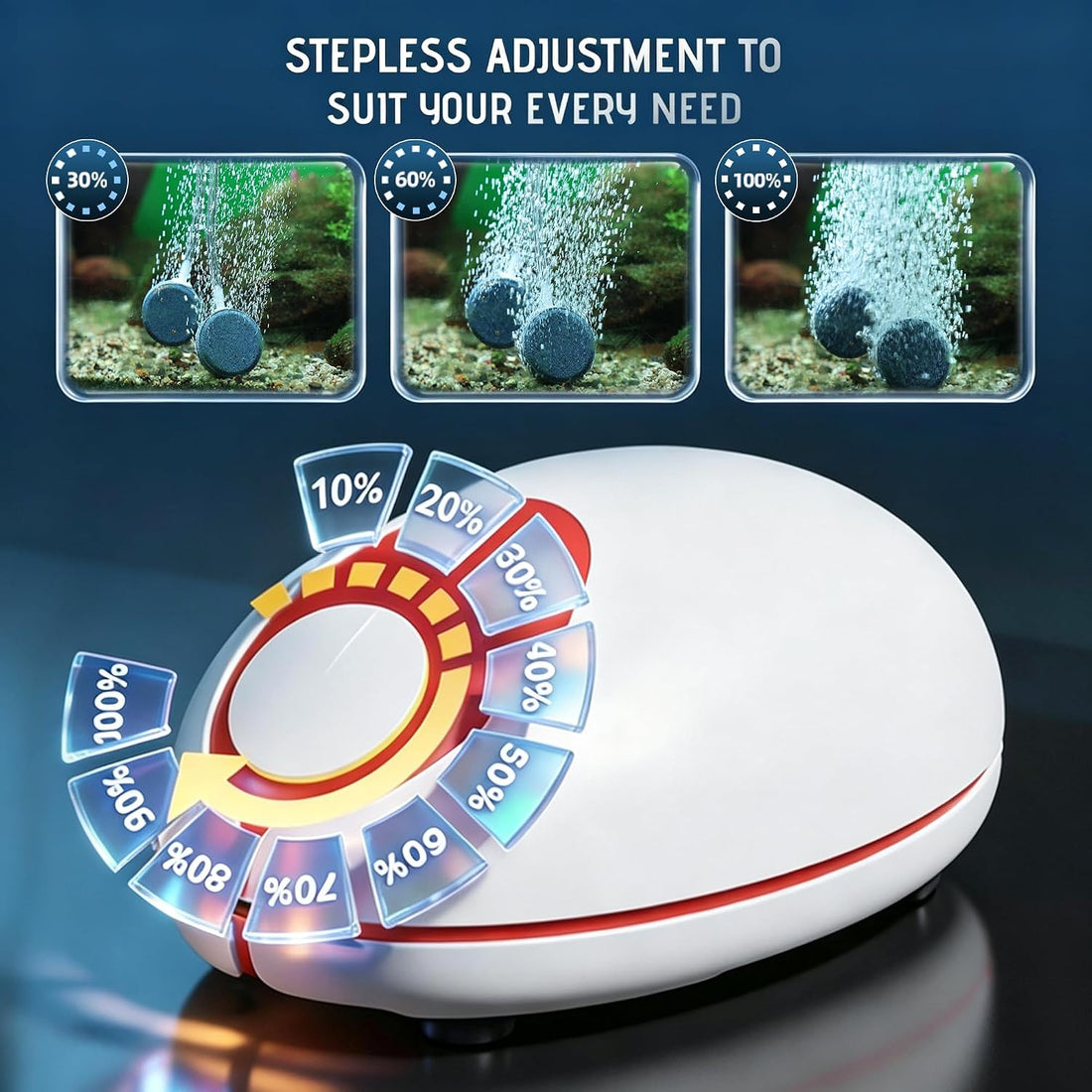 AQUASMITH No-Hum Whisper-Quiet Aquarium Air Pump,＜25dB Adjustable