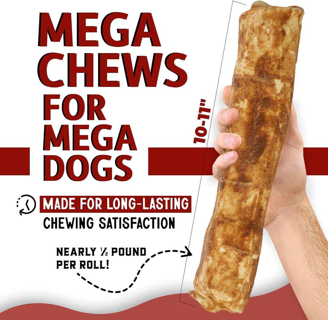 Canine Chews 10-11" MEGA Retriever Rolls Natural Rawhide for Big Dogs