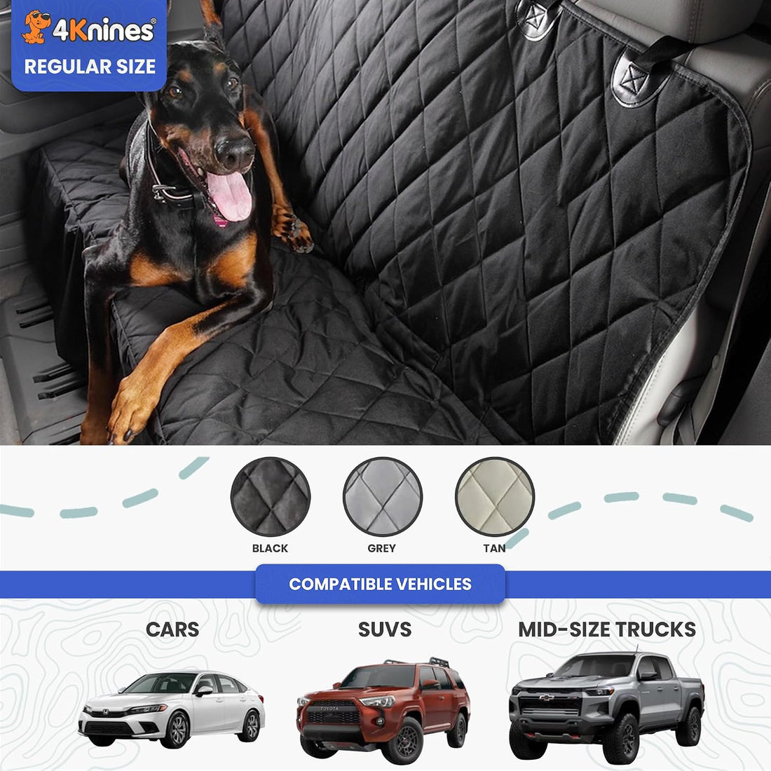 4Knines Back Seat Pet Cover for Dogs w/o Hammock – 54" Wide