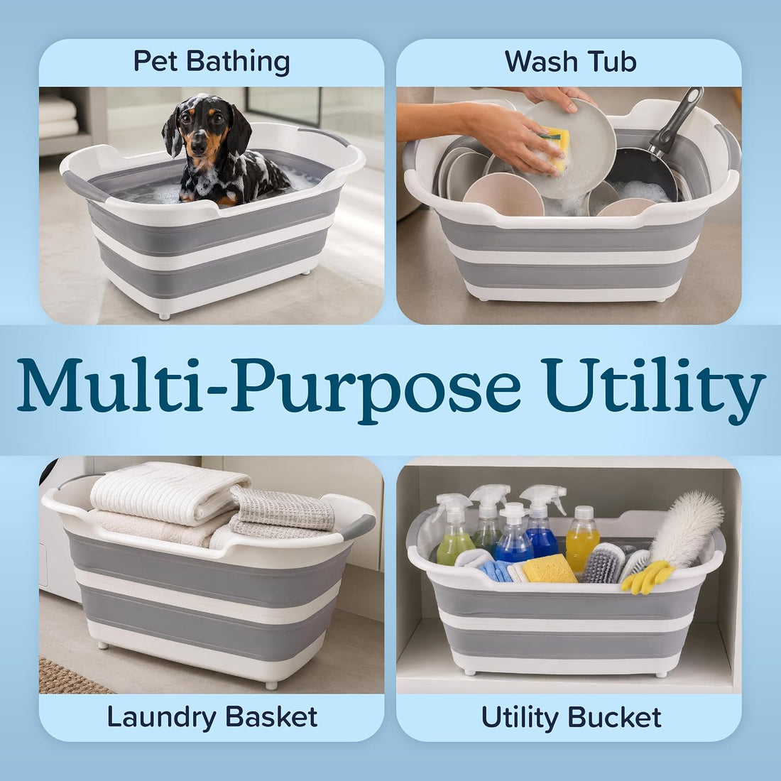 PETMAKER 7.2 Gal/27.4L Collapsible Dog Bathtub for Small Pets (Gray)