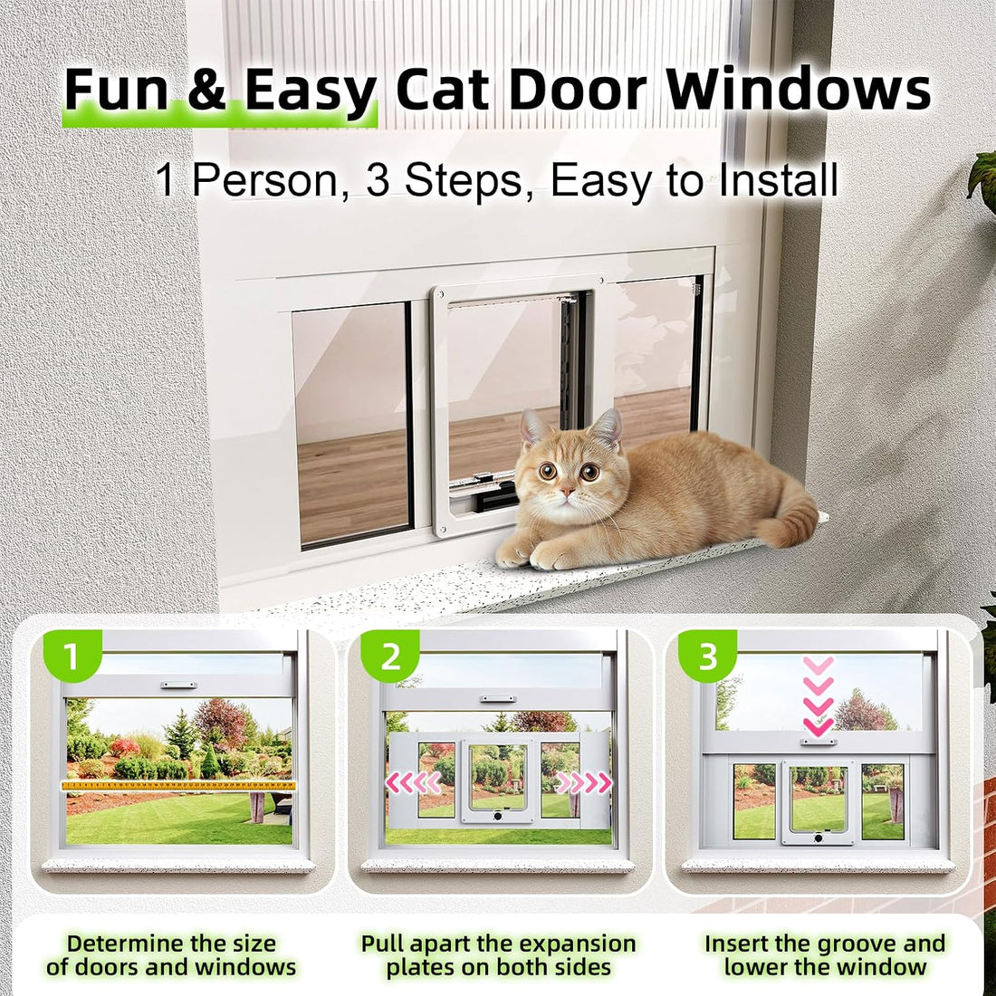 Cat Door for Window, Aluminum Cat Door Window Insert with 4 Secure