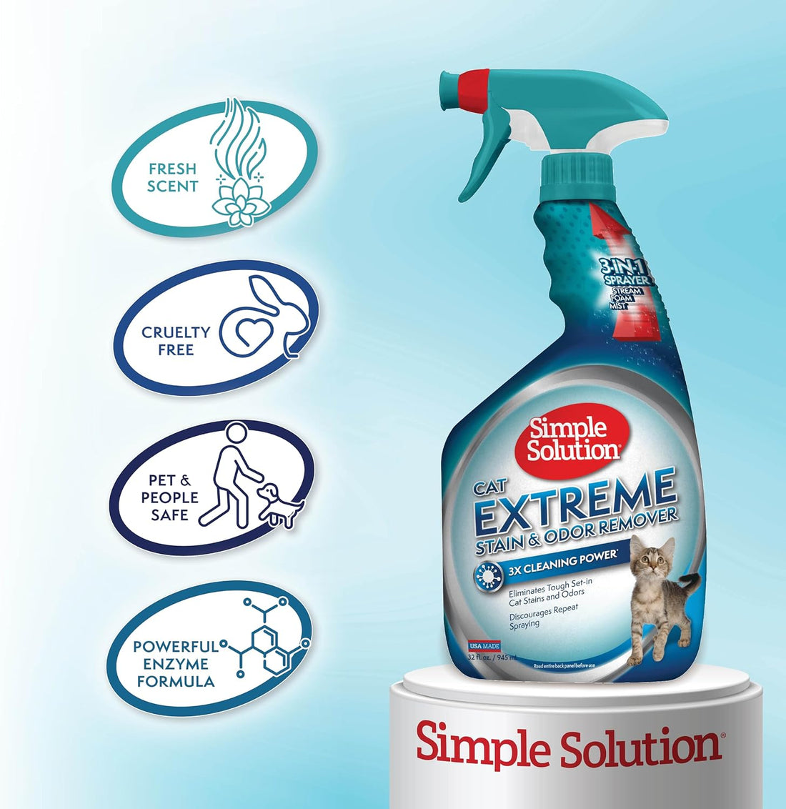 Simple Solution Extreme Cat Stain Remover, Odor Eliminator, 32oz