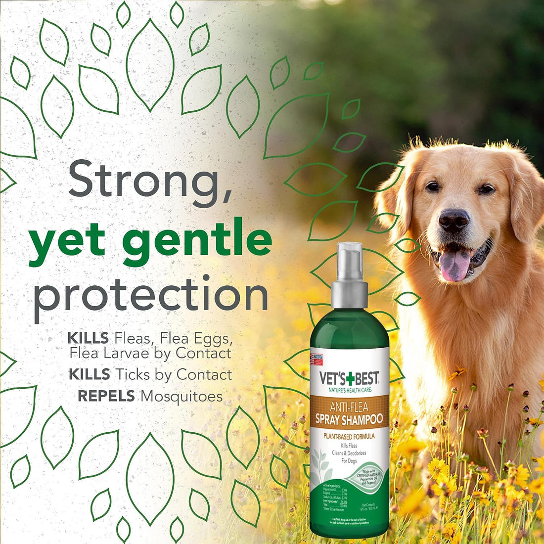 Vet's Best Flea & Tick Spray Shampoo for Dogs, Essential Oils, 16 oz