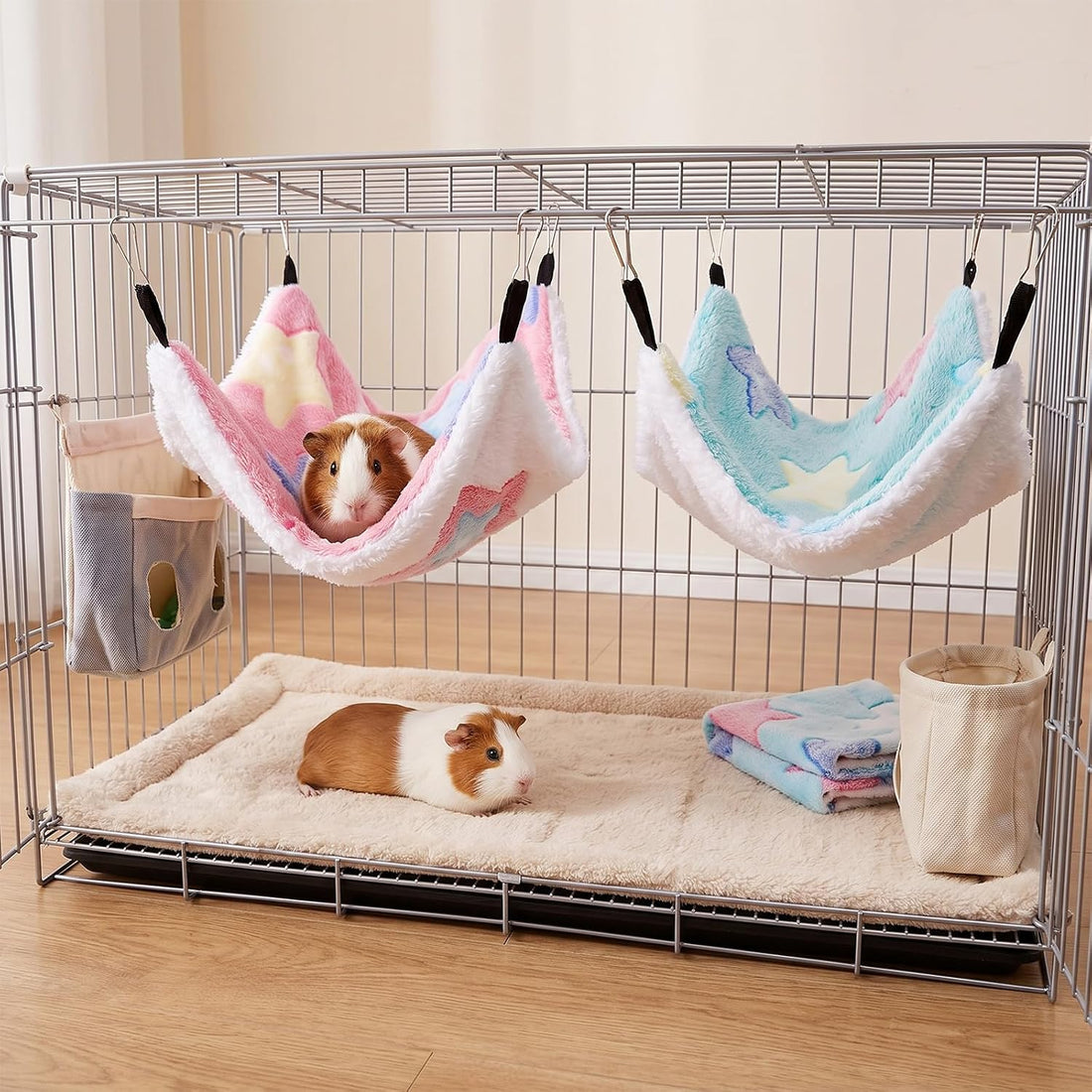 2Pcs Guinea Pig Hammock, Hanging Corner Pet Rat Hammock with Hooks