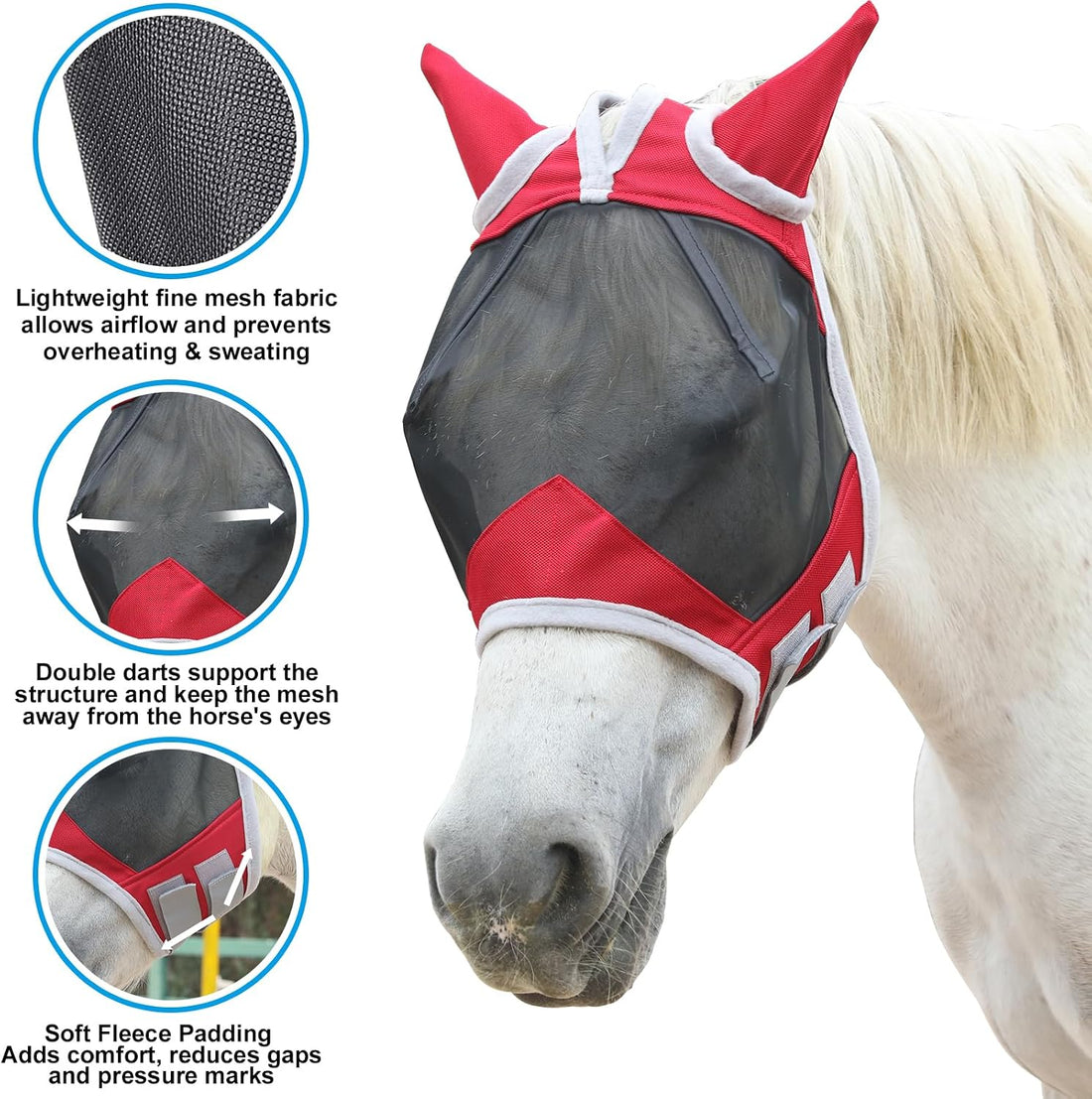 Horse Fly Mask with Ears, Breathable Fine Mesh