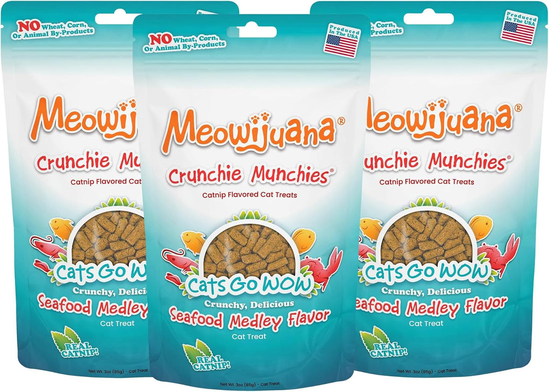 Meowijuana Crunchie Munchie Treats, Salmon Seafood & Chicken 3-Pack