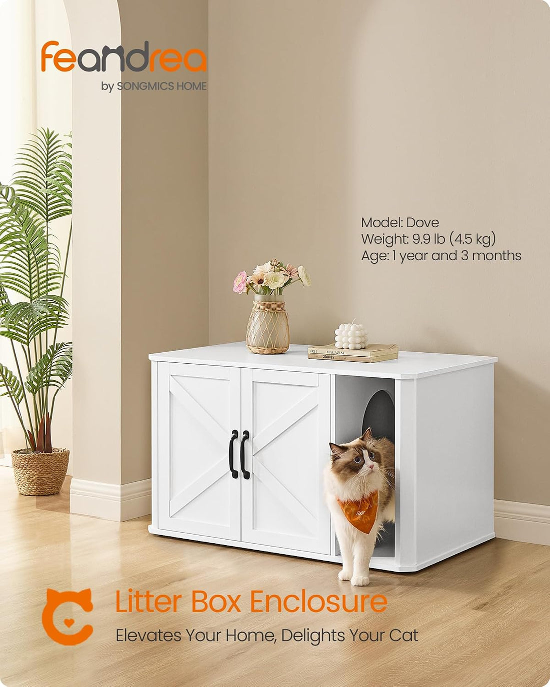 Feandrea Double Cat Litter Box Enclosure for 2 Cats, Front Entry