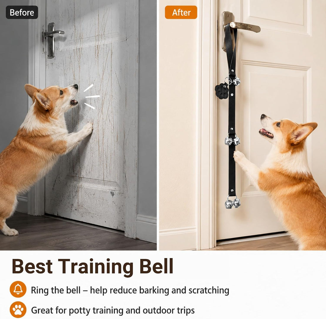 Bifeaw Adjustable Leather Dog Door Bell for Housebreaking (Black)