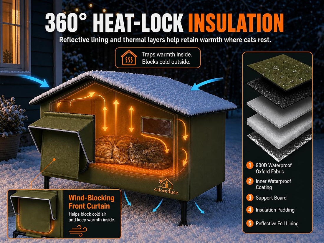 Heated Outdoor Cat House for Winter, Insulated Feral Cat Shelter