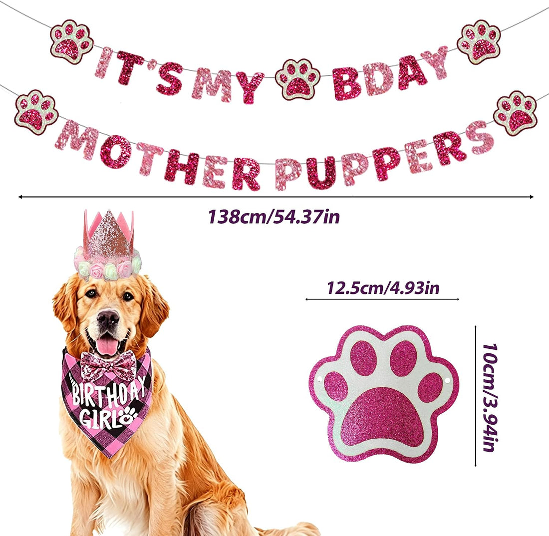 Dog Birthday Party Supplies, Pink Birthday Girl Dog Bandana
