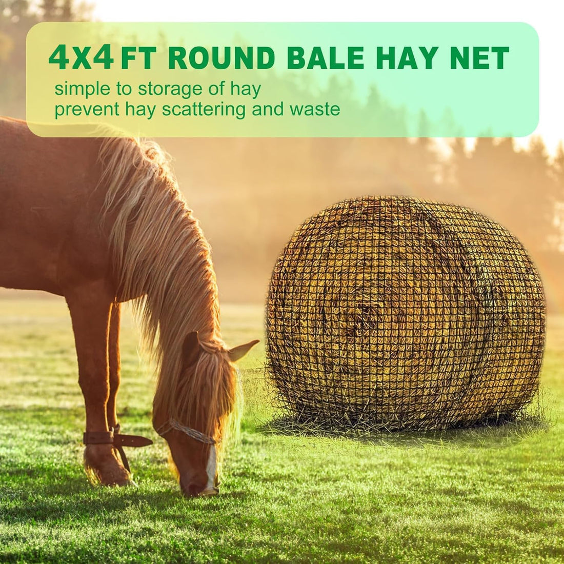 TONGMO 5x5 ft Round Bale Hay Net for Horses & Livestock