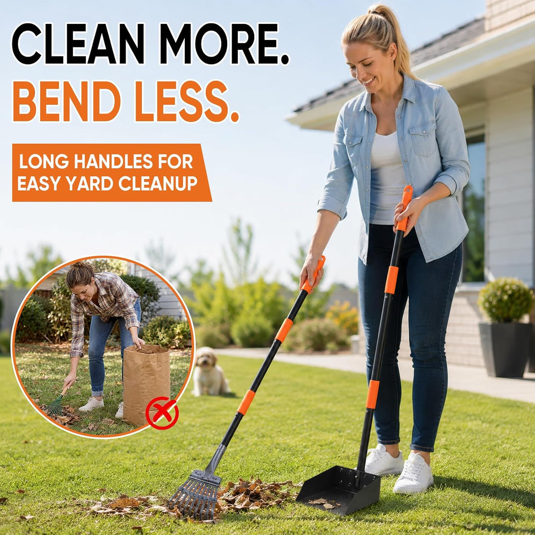 Pooper Scooper for Dogs, Stainless Steel Long Handle Rake Tray Spade